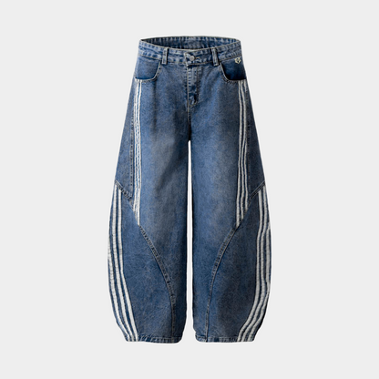 Denim Striped Barrel Jeans - Black