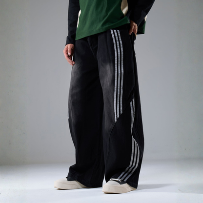 Denim Striped Barrel Jeans - Black