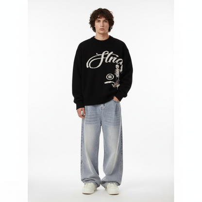 'Structure' Graphic Knitted Sweater - Moss Green