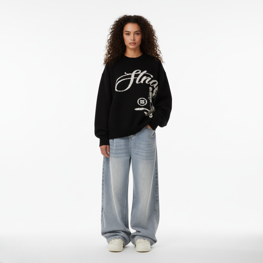 'Structure' Graphic Knitted Sweater - Moss Green