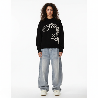 'Structure' Graphic Knitted Sweater - Moss Green