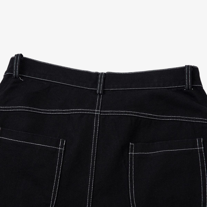 Deconstructed Contrast Embroidered Baggy Jeans