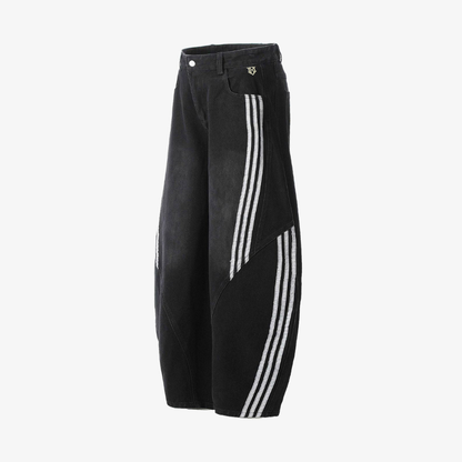Denim Striped Barrel Jeans - Black