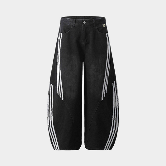 Denim Striped Barrel Jeans - Black