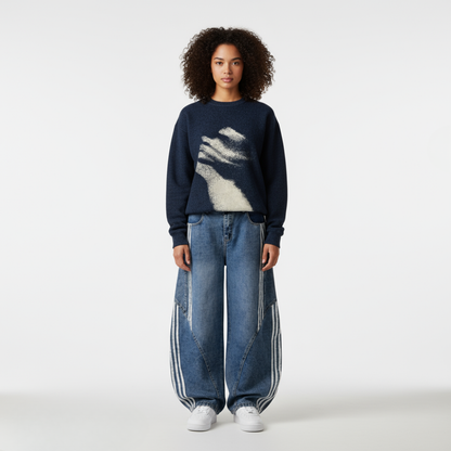 Denim Striped Barrel Jeans - Black