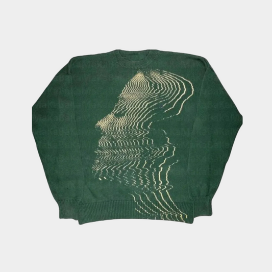 'Vibrations' Graphic Knitted Sweater - Moss Green
